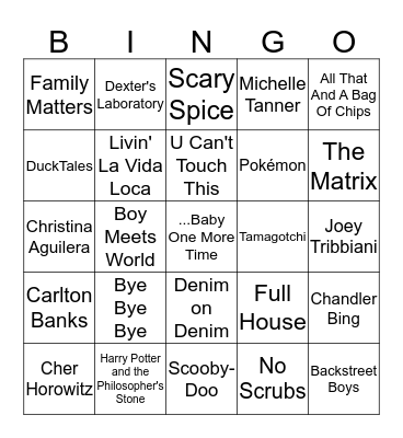 90s Characters Bingo Card
