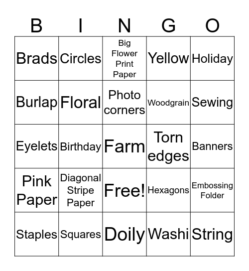 Scrapbooking Bingo Card