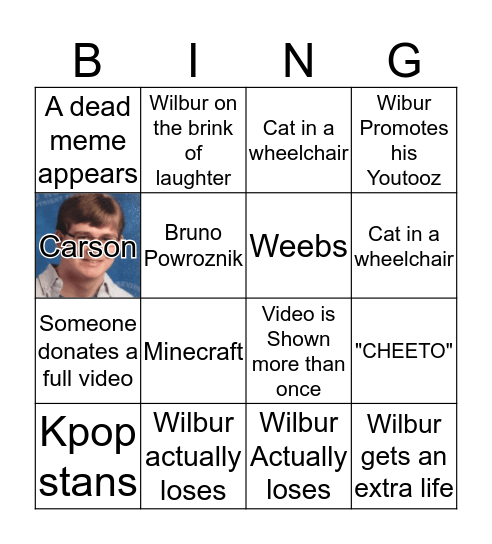 WilburSoot Bingo Card