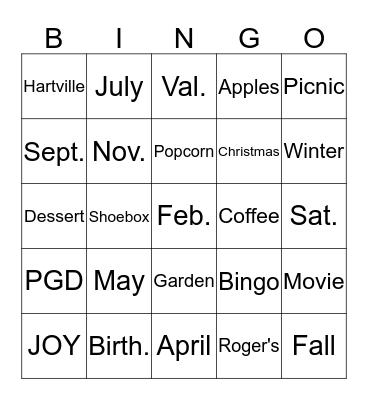 JOY Calendar BINGO Card