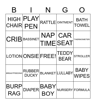 CARENA'S BABY SHOWER Bingo Card