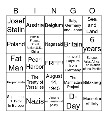 World War II  Bingo Card