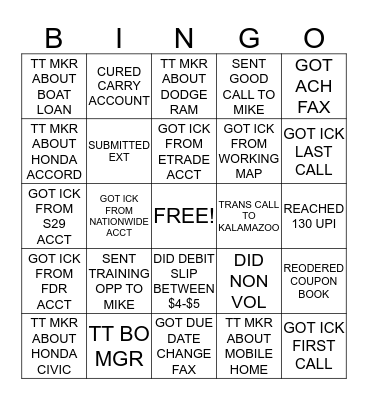 TEAM 5 BINGO!!!!!! Bingo Card