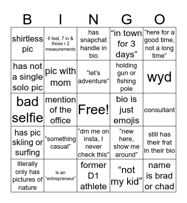 horrors of dating bingo  Bingo Card