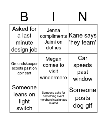 Design Team Bingo Card