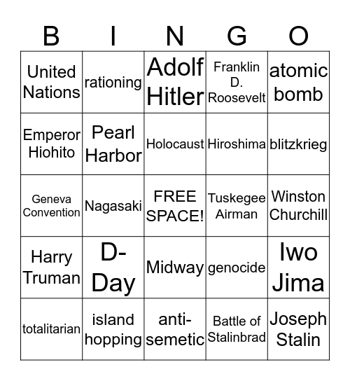 World War II Bingo Card