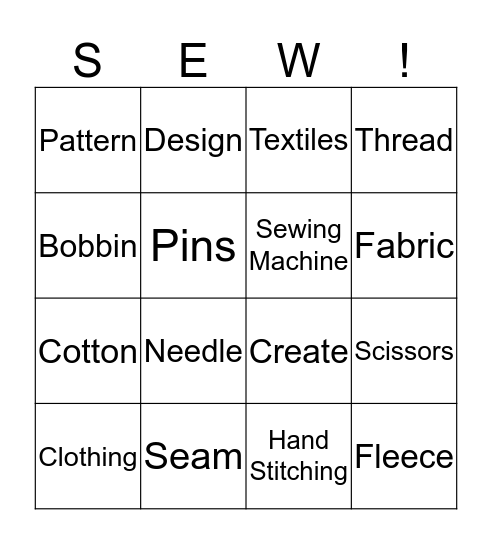 Clothing & Textiles Bingo Card