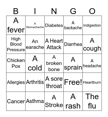 Levels 4/5/6 - I am Sick! Bingo Card