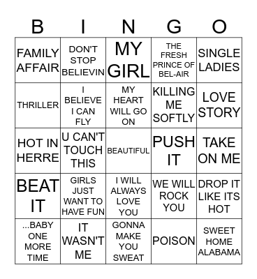 ICONIC SONGS Bingo Card