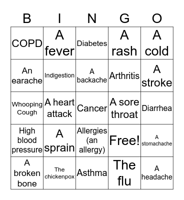 I AM SICK! Bingo Card