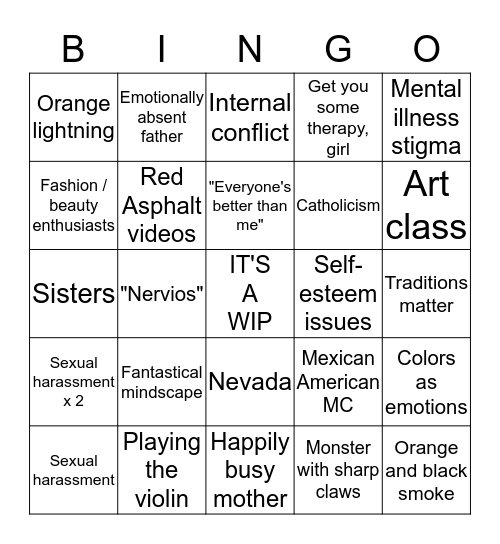 #OCDStory Bingo Card