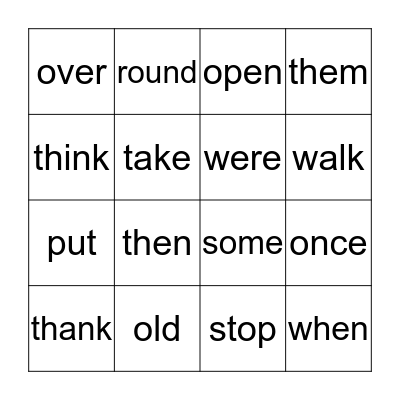 1rst Dolch words Bingo Card