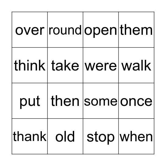 1rst Dolch words Bingo Card