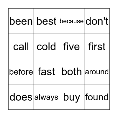2nd Dolch words Bingo Card