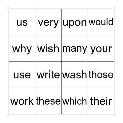 2nd Dolch words Bingo Card