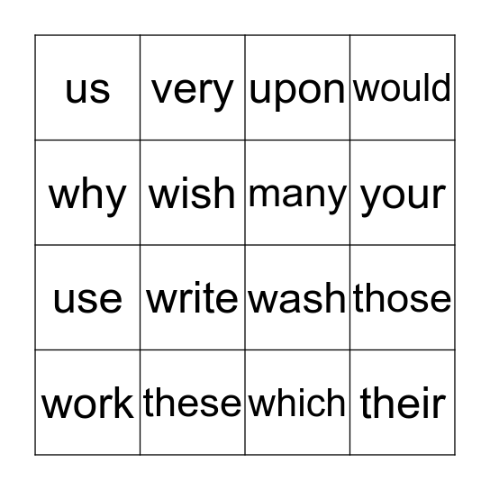 2nd Dolch words Bingo Card