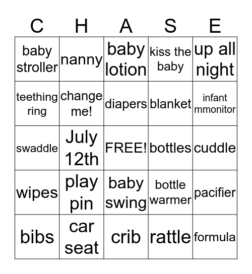 Baby Chase D Graham's 1st Bingo  Bingo Card