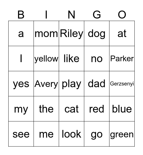 Avery's BINGO Board Bingo Card