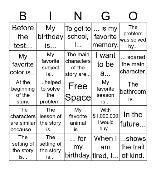 Restate the Question Bingo Card