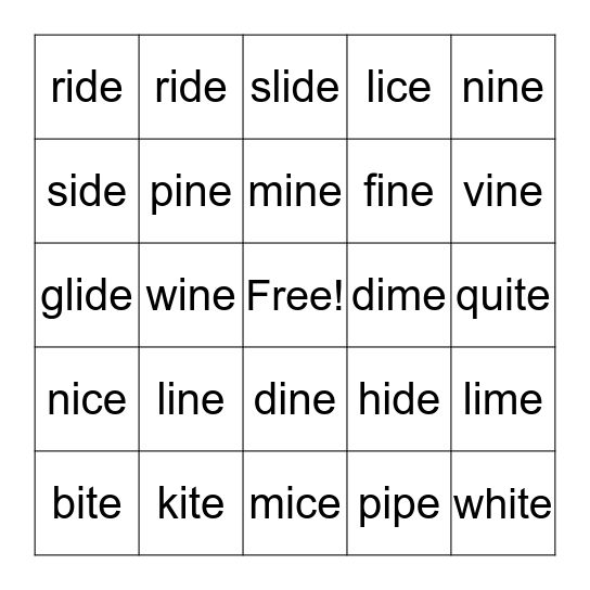 Long i Bingo Card