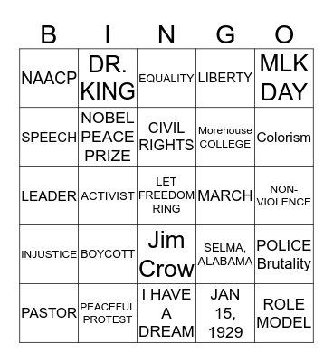 MLK Day of Service  Bingo Card