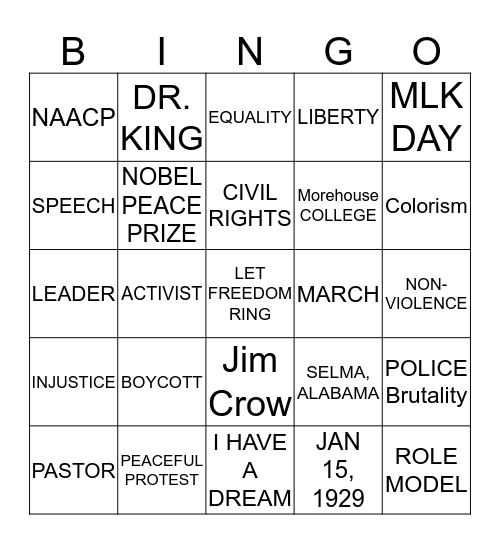 MLK Day of Service  Bingo Card
