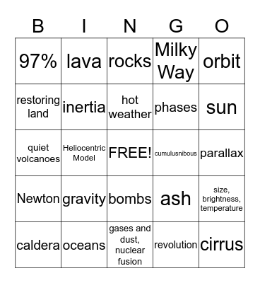 6th Earth and Space/ EOS Bingo Card