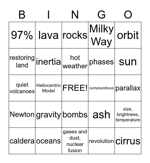 6th Earth and Space/ EOS Bingo Card