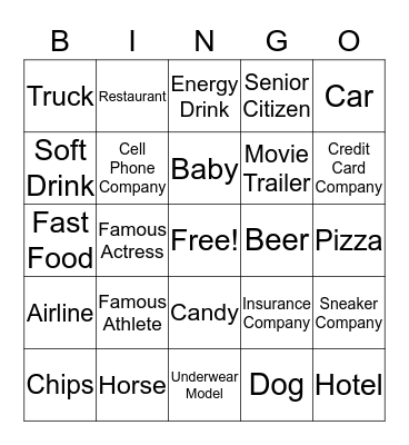 TV Commercials Bingo Card