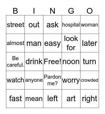 1st year Unit 9 Bingo Card