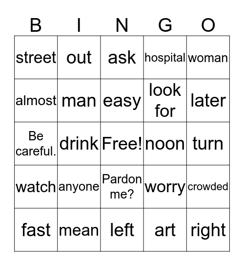 1st year Unit 9 Bingo Card