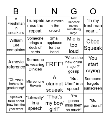 Graduation Bingo Card