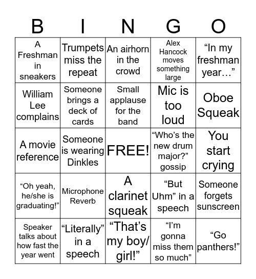 Graduation Bingo Card