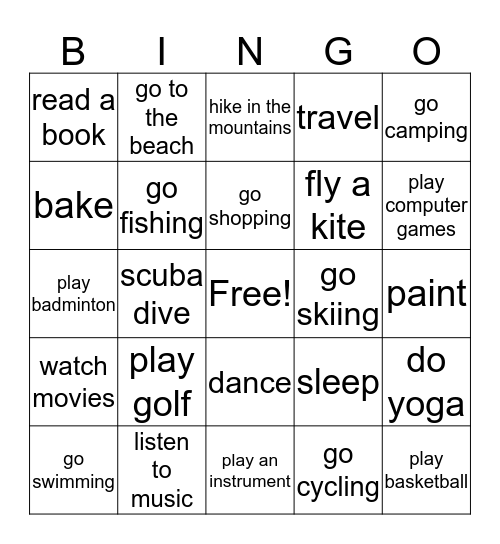 RELAX Bingo Card