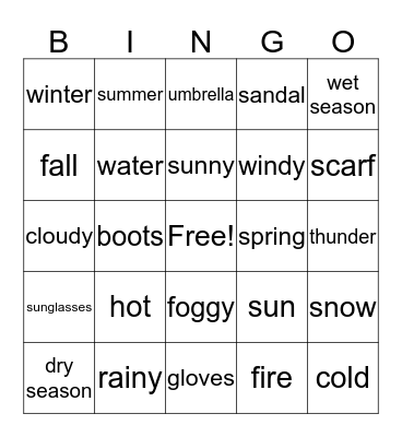 Weather Bingo Card