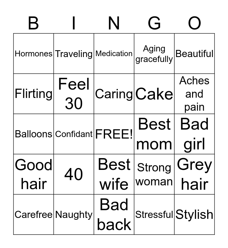 Zehra's 40th Birthday Bingo Card
