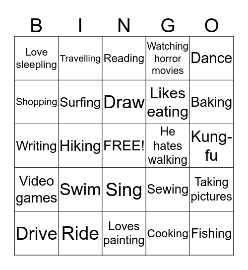 What Are You Crazy About? Bingo Card