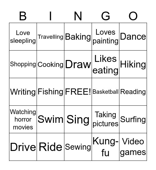 What Are You Crazy About? Bingo Card
