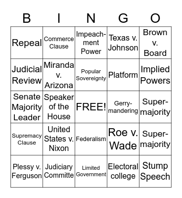 Government Bingo Card