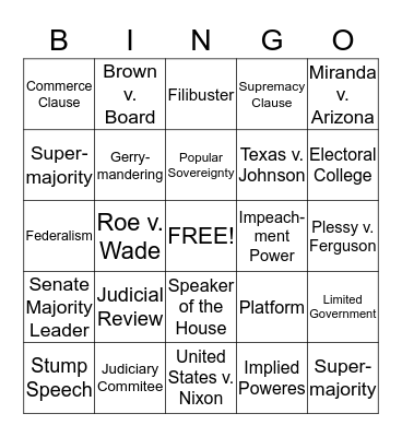 Government Bingo Card