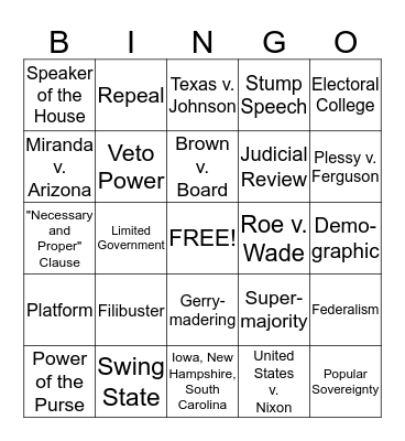 Government Bingo Card