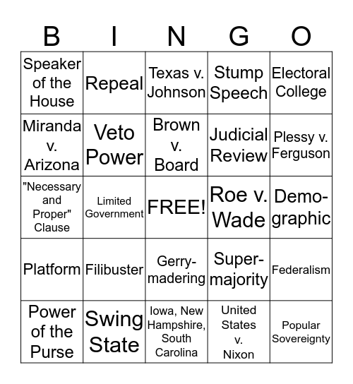 Government Bingo Card