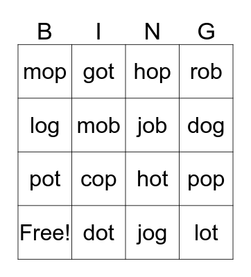 Bingo - short o Bingo Card