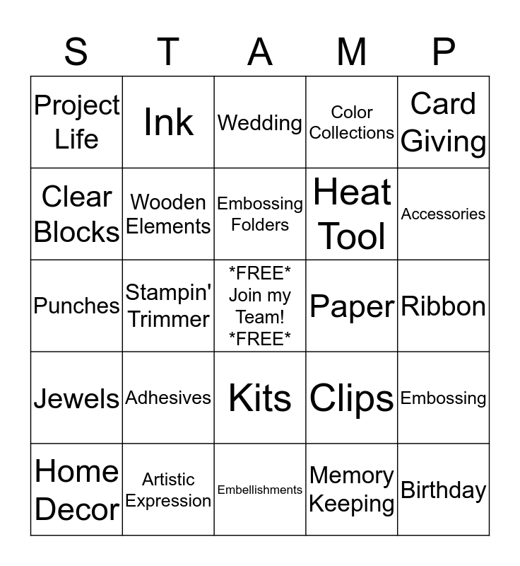 Stampin' Up! Bingo Card