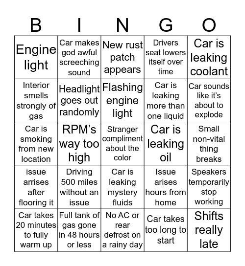 Bea’s WRX bingo  Bingo Card