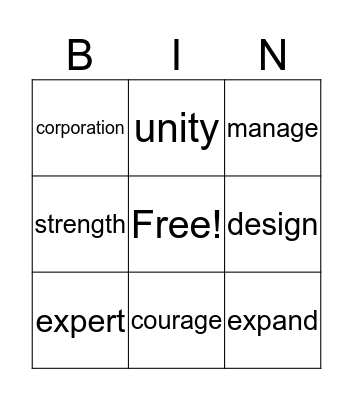 vocabulary  Bingo Card