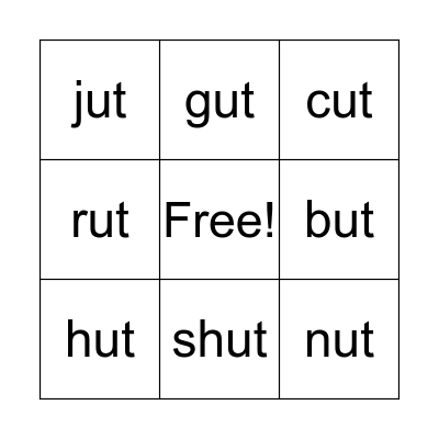 Word Family -ut Bingo Card