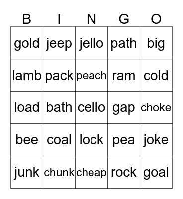 Minimal Pairs Bingo Card