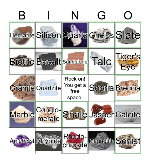 Rocks & Minerals Bingo Card