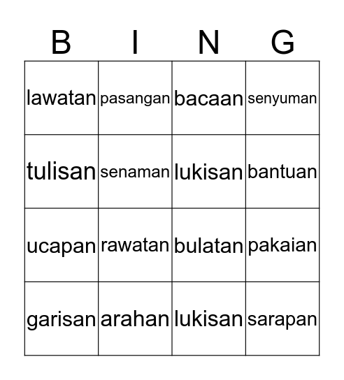 Imbuhan '-an'  Bingo Card